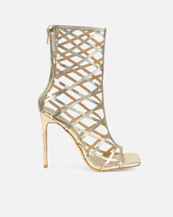 Elsie Gold Patent Laser Cut Heeled Sandals