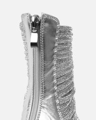 Gracie Silver Mirror Diamante Strappy Heeled Sandals