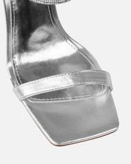 Gracie Silver Mirror Diamante Strappy Heeled Sandals