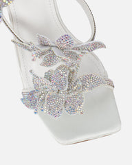 Marium White Spiral Flower Heeled Sandals