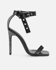 Rivka Black Diamante Buckle Detail Heeled Sandals