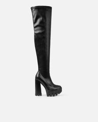 Remmie Black Stretch Chunky Over The Knee Boots