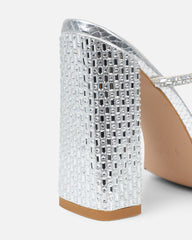 Kaana Silver Snake Effect Diamante Block Heel Sandals