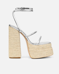 Nadima Silver Metallic Platform Espadrille Sandals