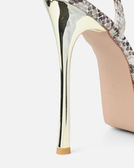 Nalai Beige Snake Platform Heeled Sandals
