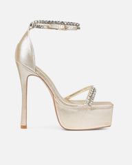 Millie Gold Shimmer Diamante Platform Heeled Sandals