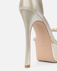Millie Gold Shimmer Diamante Platform Heeled Sandals