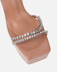 Millie Nude Patent Diamante Platform Heeled Sandals