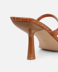 Natori Tan Patent Croc Mid Heeled Sandals