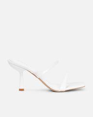 Natori White Patent Croc Mid Heeled Sandals