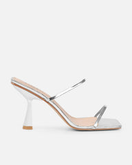 Nieve Silver Mirror Two Part Mid Heeled Sandals