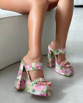 Freyja Pink Floral Jacquard Platform Heeled Sandals