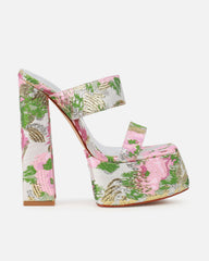 Freyja Pink Floral Jacquard Platform Heeled Sandals