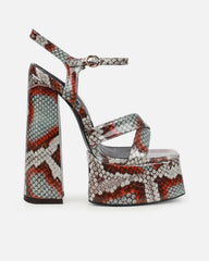 Novah Brown Glitter Faux Snake Platform Sandals