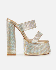 Melodie Gold Metallic Diamante Platform Sandals