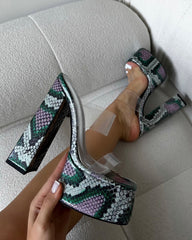 Melodie Green Faux Snake Diamante Platform Sandals