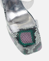 Melodie Green Faux Snake Diamante Platform Sandals