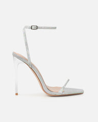 Moon Silver Shimmer Stiletto Heeled Sandals