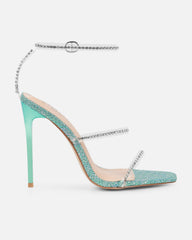 Emeriee Clear Blue Glitter Faux Snake Diamante Heeled Sandals