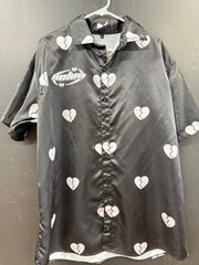 Noluv Black and White heart-patterned short-sleeve button-down shirt size xl