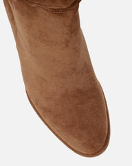 Sylvestor Tan Faux Suede Block Heel Slouch Knee High Boots