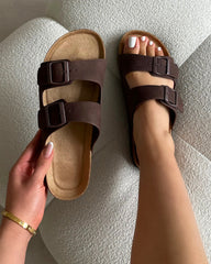 Olsen Chocolate Double Strap Flat Sandals