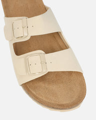 Olsen Cream Double Strap Flat Sandals