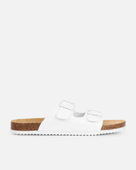 Olsen White Double Strap Flat Sandals