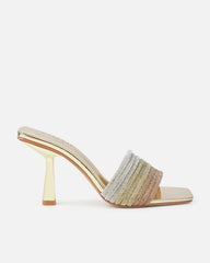 Paisley Gold Ombre Diamante Strappy Mid Heel Mules