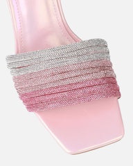 Paisley Pink Ombre Diamante Strappy Mid Heel Mules