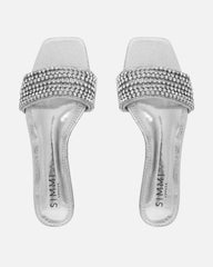 Pearla Cracked Silver Diamante Flats