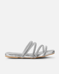 Pettle Silver Diamante Strappy Flat Sandals