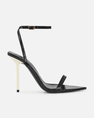 Perla Black Faux Snake Print Strappy Stiletto Heels