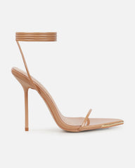 Delilahh Nude Patent Tie Up stiletto Sandals
