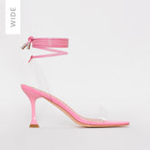 Truo Wide Fit Pink Clear Lace up Stiletto Heels