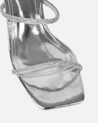 Paytoni Silver Mirror Clear Block Heel Diamante Mules