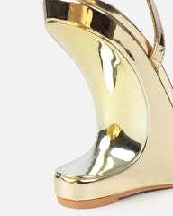 Priya Gold Metallic Strappy Wedges
