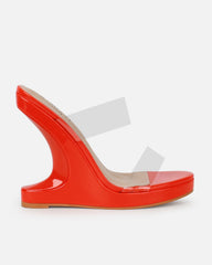 Prita Orange Clear Strappy Wedge Mules