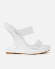 Prita White Clear Strappy Wedge Mules