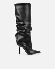 Rami Black Ruched Stiletto Knee High Boots