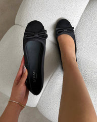 Romanne Black Satin Ballet Flats