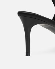 Sonika Black Satin Strappy Slingback Court Shoes