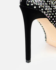 Krystal Black Diamante Fishnet Heels