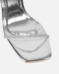 Mollie Silver Mirror Diamante Heeled Sandals