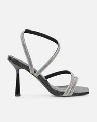 Maella Black Faux Snake Diamante Heeled Sandals