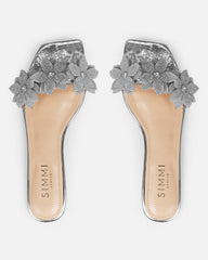 Abbie Silver Mirror Flower Diamante Flat Sandals