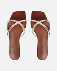Astana Chocolate Satin Diamante Flat Sandals