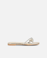 Astana Gold Mirror Diamante Flat Sandals