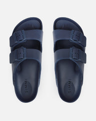 Shells Navy Double Strap Moulded Flat Sandals