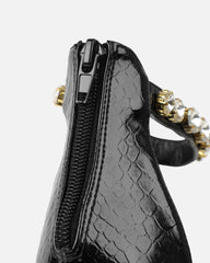 Shivi Black Faux Snake Diamante Heeled Sandals